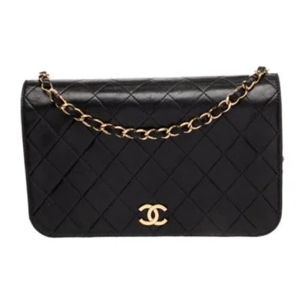 CHANEL Black Quilted Clutch with Gold Chain
